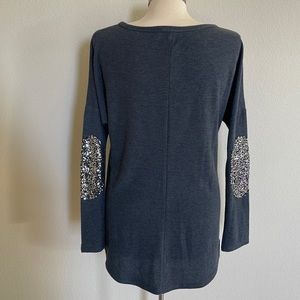 Silver Sequin Elbow Patch Design Long Sleeve Top (Size S)